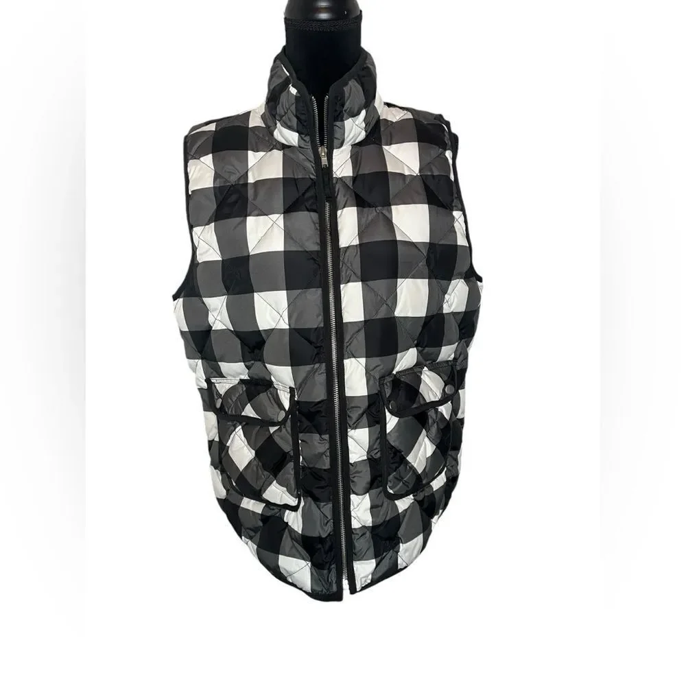 WOOLRICH QUILTED BLACK/WHITE PLAID‎ WINTER CASUAL PUFFER VEST WOMENS SIZE XL